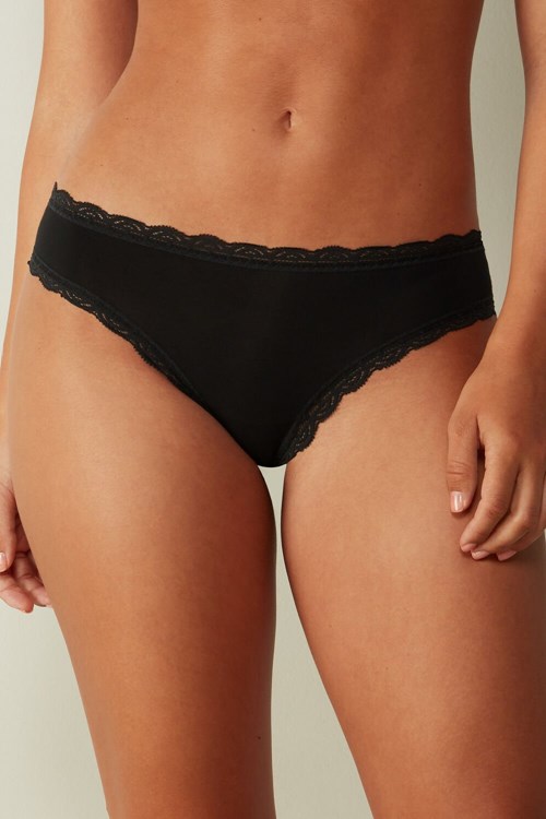 Intimissimi Bavlněné and Krajkové Panties Černé Černé | 0248613-FX