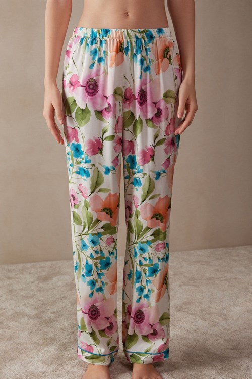 Intimissimi Botanical Lyrics Full Length Satin Pants Print - 228j - Botanical Lyrics Print | 4358109-ZJ