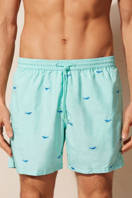 Intimissimi Embroidered Shark Swim Trunks Zelene | 1759640-AY