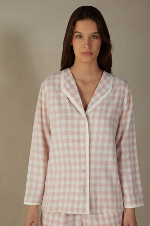 Intimissimi Gingham Lover Shirt in Brushed Cloth Bílé Růžové | 4129706-LM