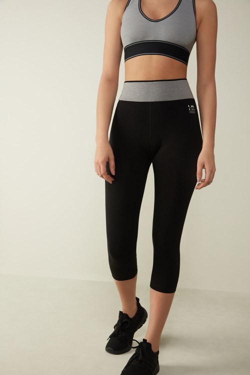 Intimissimi In Action Capri Leggings in Organic Stretch Bavlněné Černé Černé Šedé | 8327594-EF