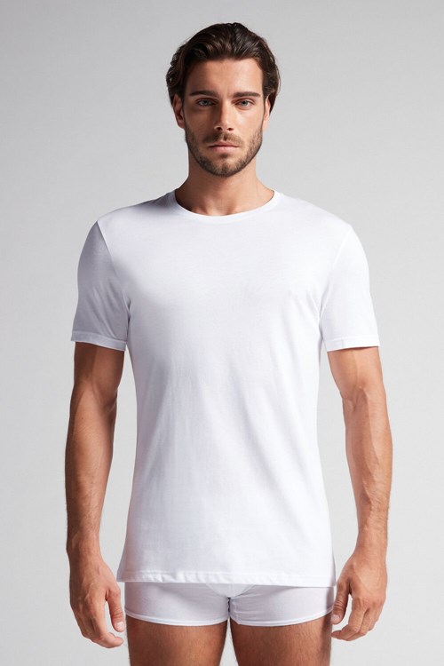 Intimissimi Krátké Sleeve Crew Neck T Shirt in Supima® Bavlněné Bílé Bílé | 7326859-NB