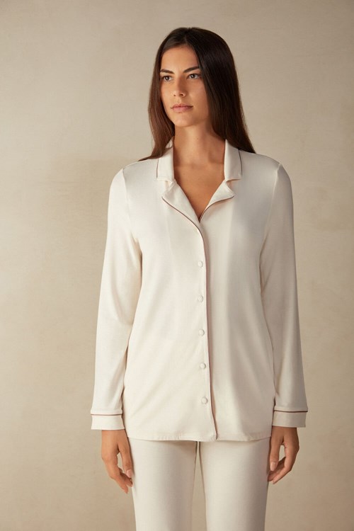 Intimissimi Long-Sleeve Micromodal Pajama Top Natural - 612i - Vanilla Ivory | 4037561-WM