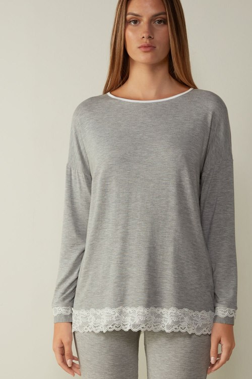 Intimissimi Long-Sleeve Round-Neck Modal Top Šedé Světle Šedé | 0426187-JZ