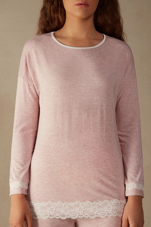 Intimissimi Long-Sleeve Round-Neck Modal Top Růžové Světle Růžové | 2413750-HP