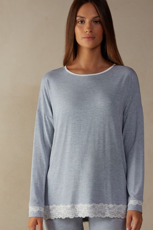 Intimissimi Long-Sleeve Round-Neck Modal Top Světle Blankyt Světle Blankyt | 4098762-GQ