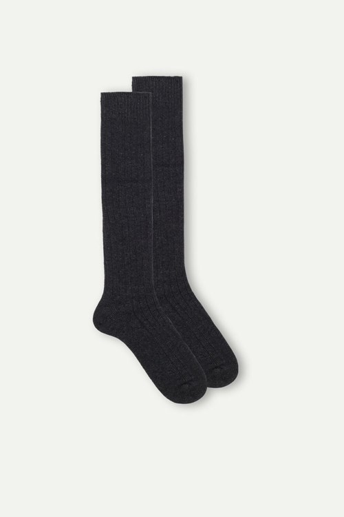 Intimissimi Long Žebrovaný Socks in Cashmere and Vlna Šedé | 7935120-NJ