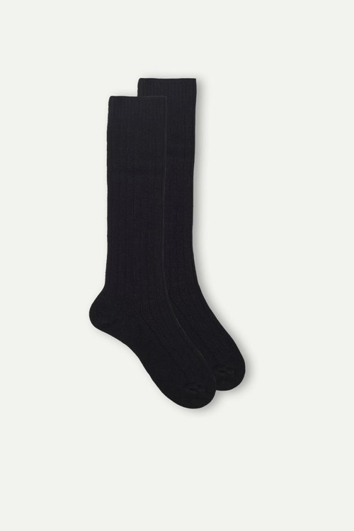 Intimissimi Long Žebrovaný Socks in Cashmere and Vlna Černé Černé | 8175423-HE