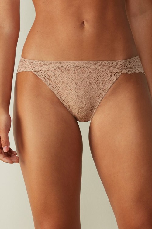 Intimissimi Low Rise Krajkové Panties Béžový | 3496728-AS