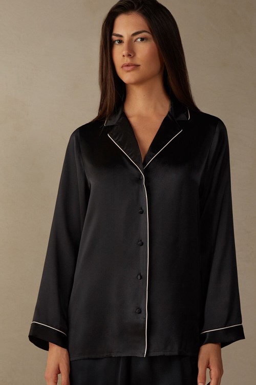 Intimissimi Mannish-Cut Jacket in Silk Satin Černé Černé | 5017849-BU