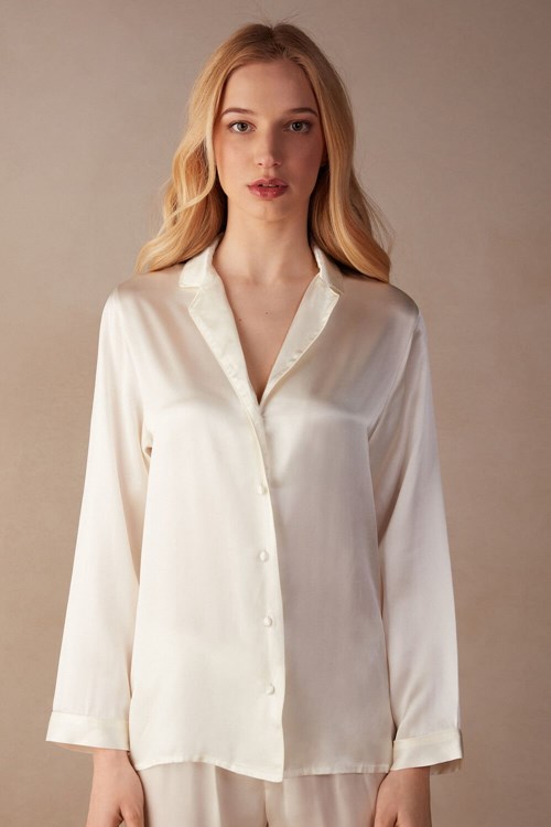 Intimissimi Mannish-Cut Jacket in Silk Satin Bílé | 7509316-WU