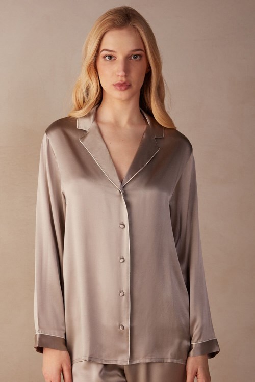 Intimissimi Mannish-Cut Jacket in Silk Satin Béžový | 9153682-OJ