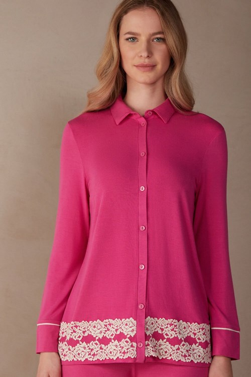 Intimissimi Pretty Flowers Button Up Shirt in Modal Růžové Růžové | 9853026-KN