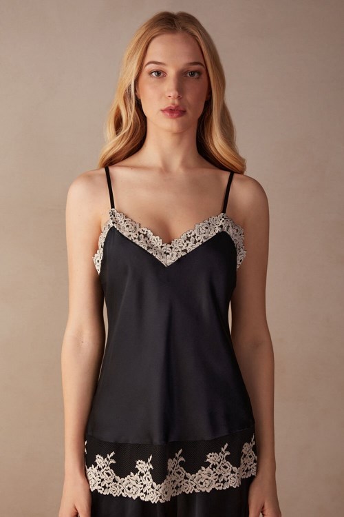 Intimissimi Pretty Flowers Thin Páskové Silk Tank Top Viacfarebný Černé | 0867431-FC