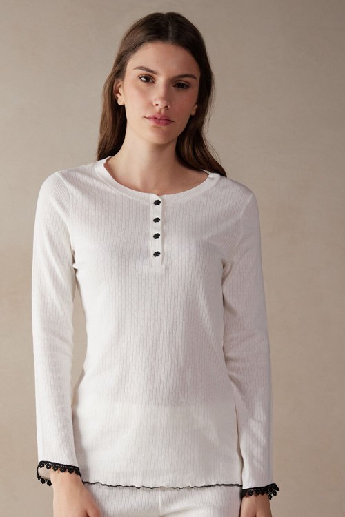 Intimissimi Pure Joy Long Sleeve Henley Top Bílé | 7426038-FC