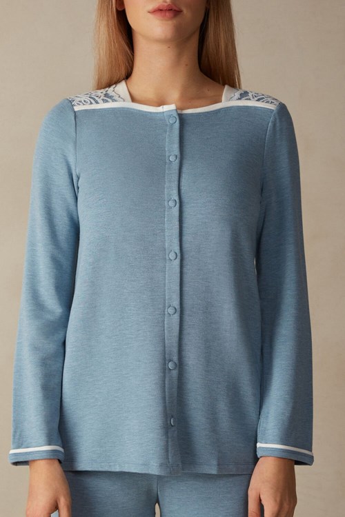 Intimissimi Romantic Bedroom Button Up Top in Modal with Vlna Světle Blankyt Světle Blankyt | 7296510-RE