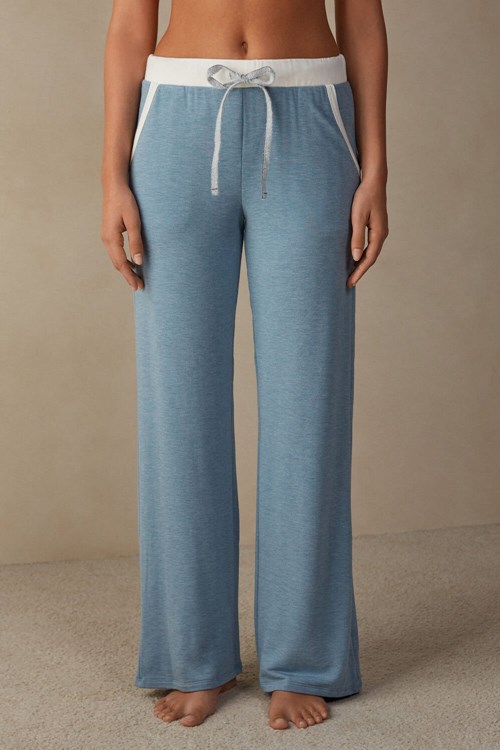 Intimissimi Romantic Bedroom Contrast Trim Full Length Pants in Modal with Vlna Světle Blankyt Světle Blankyt | 6721948-FZ