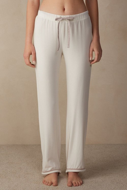 Intimissimi Romantic Bedroom Full Length Pants in Modal with Vlna Bílé Bílé Růžové | 0351489-HJ