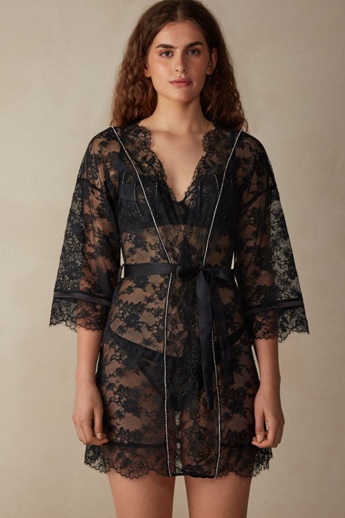 Intimissimi Shine High Like Stars Krajkové Kimono Černé Černé | 7356412-AT