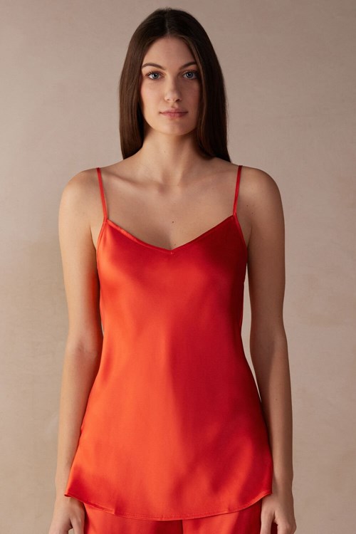 Intimissimi Silk Satin Top with V-neckline Oranžové | 0953478-QV