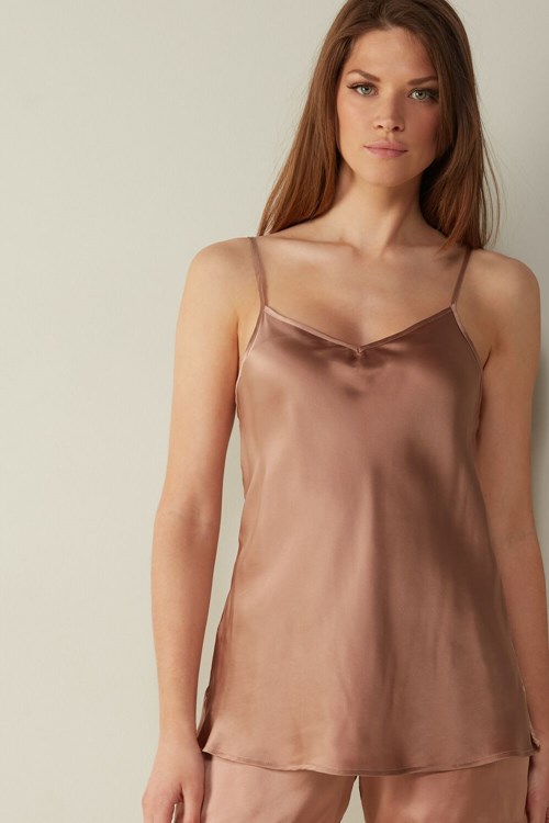 Intimissimi Silk Satin Top with V-neckline Růžové | 1943576-NJ