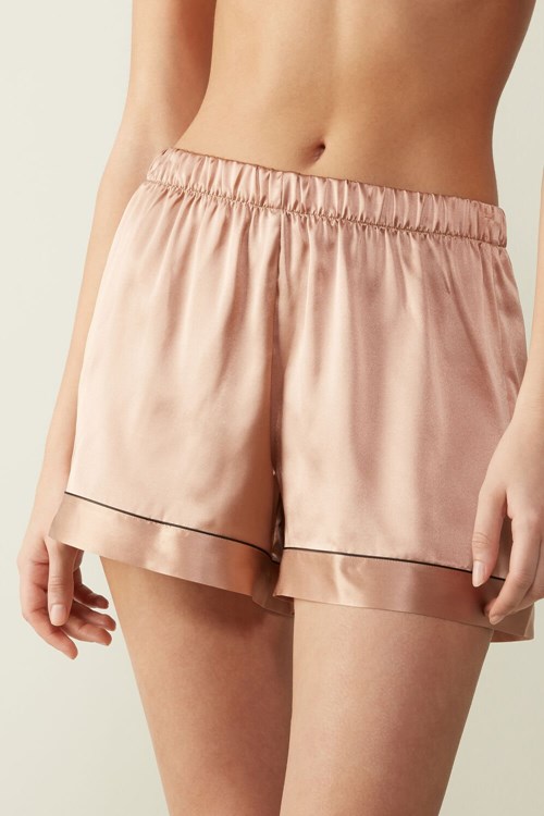 Intimissimi Silk Shorts with Contrast Trim Růžové | 8175240-MG