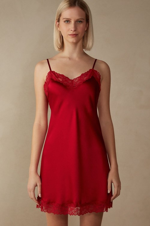 Intimissimi Silk Slip with Krajkové Insert Detail Červené Červené | 5842396-OT