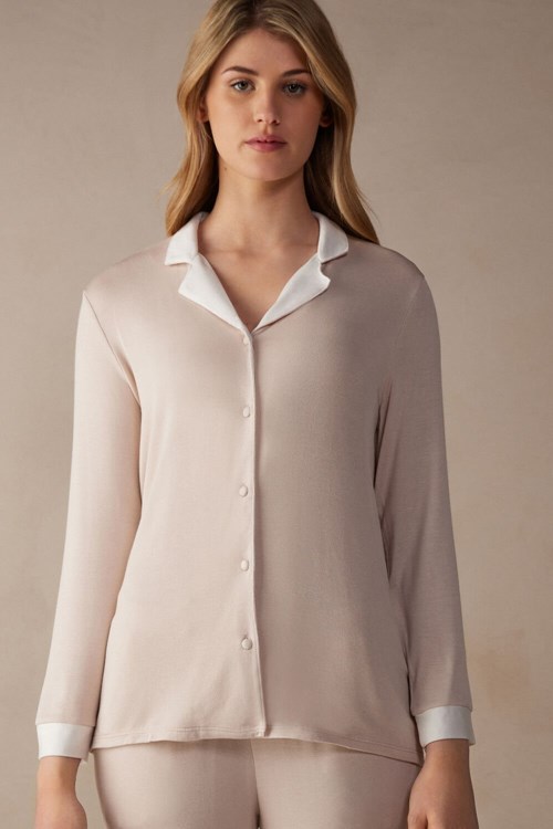 Intimissimi Simple Elegance Open Front Cardigan in Modal Růžové Růžové Bílé | 9480361-GW