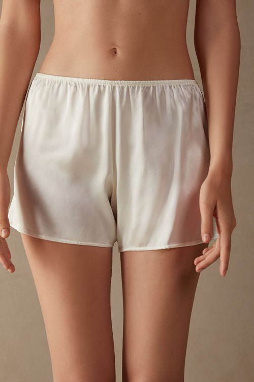 Intimissimi Smooth Silk-Satin Shorts Bílé | 0495628-UF