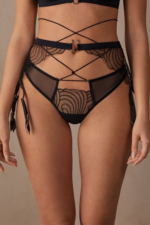 Intimissimi Steal the Show Garter Belt Černé Černé | 1639872-MQ