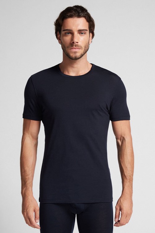 Intimissimi Stretch Merino Vlna Krátké-Sleeve T-Shirt Blankyt Blankyt | 0873259-EP