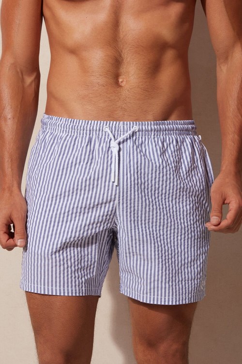 Intimissimi Stripe Print Seersucker Swim Trunks Blankyt Bílé Tmavě Blankyt Blankyt | 8376129-EA