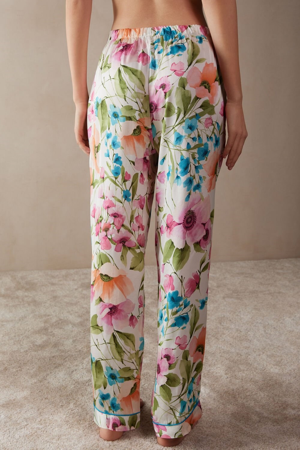 Intimissimi Botanical Lyrics Full Length Satin Pants Print - 228j - Botanical Lyrics Print | 4358109-ZJ