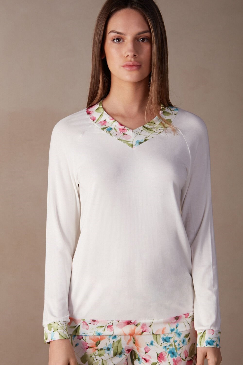 Intimissimi Botanical Lyrics Long Sleeve Modal Top Bílé | 8204593-CB