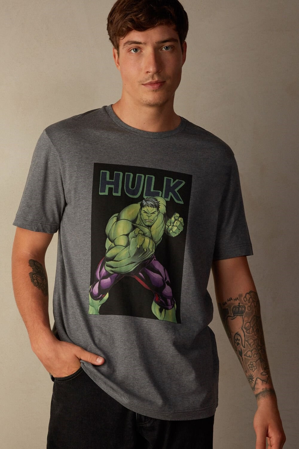 Intimissimi Hulk Print T-shirt Tmavě Šedé | 2641870-EZ