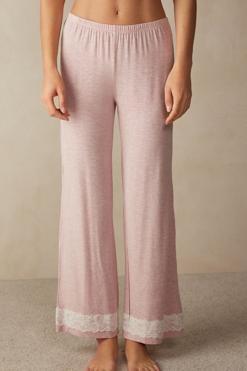 Intimissimi Krajkové Trim Full Length Pants in Modal Růžové Světle Růžové | 5602184-QB