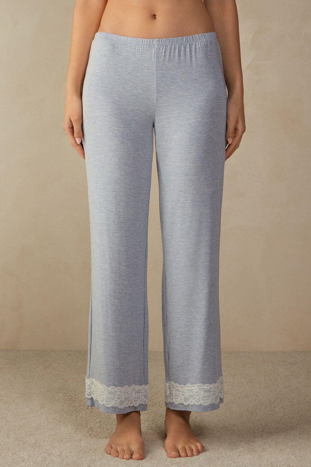 Intimissimi Krajkové Trim Full Length Pants in Modal Světle Blankyt Světle Blankyt | 6570419-YI