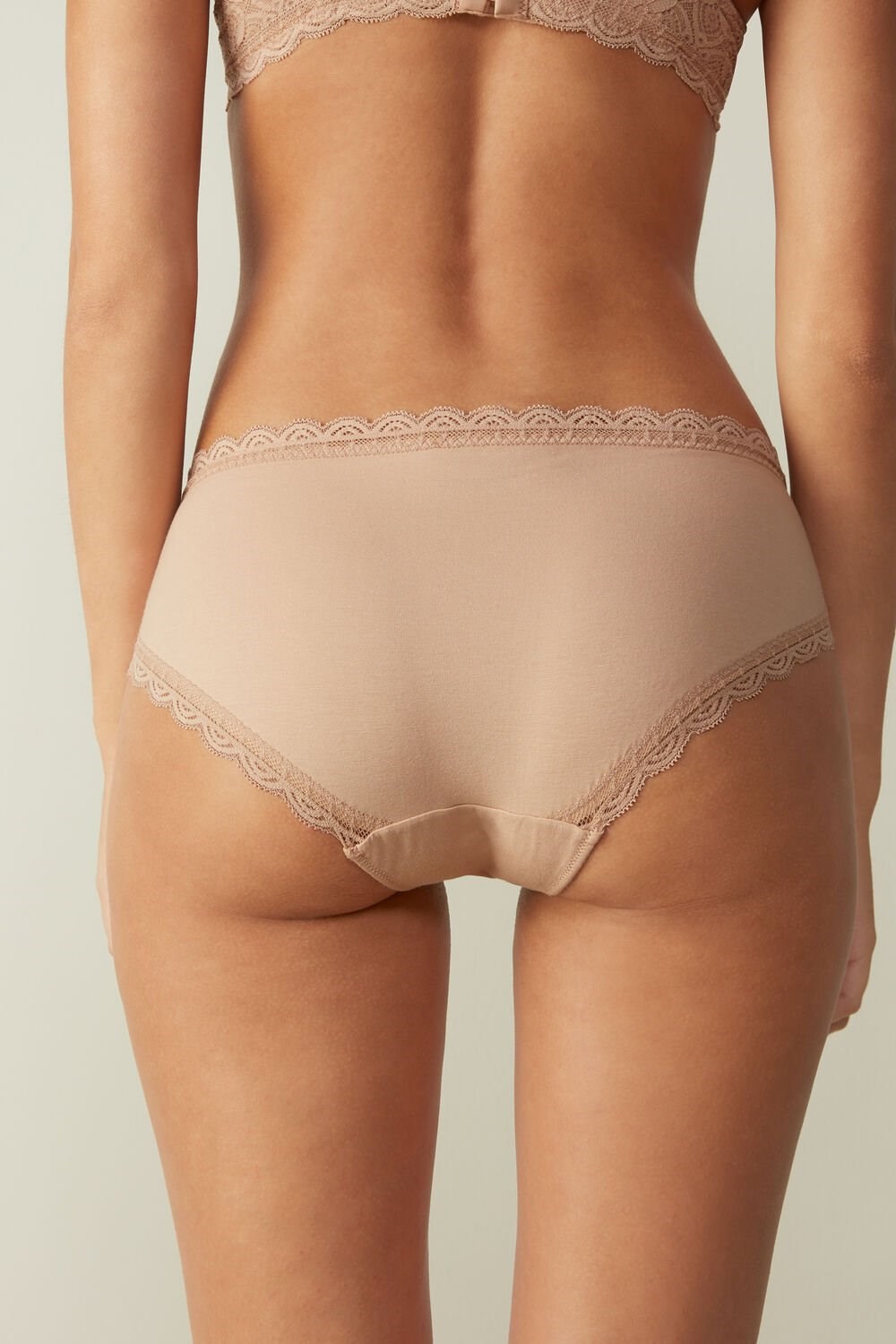 Intimissimi Krajkové and Bavlněné High Rise Panties Béžový | 9623085-SO