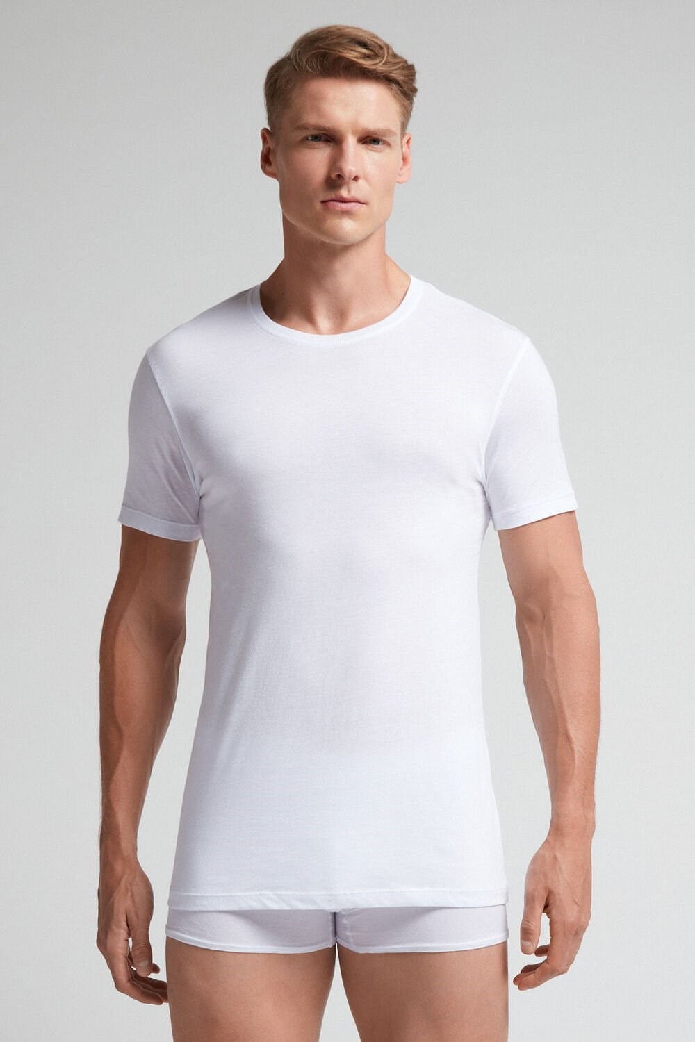 Intimissimi Krátké-Sleeve Crew-Neck T-Shirt in Extra-Fine Supima® Bavlněné Bílé Bílé | 6152793-EP