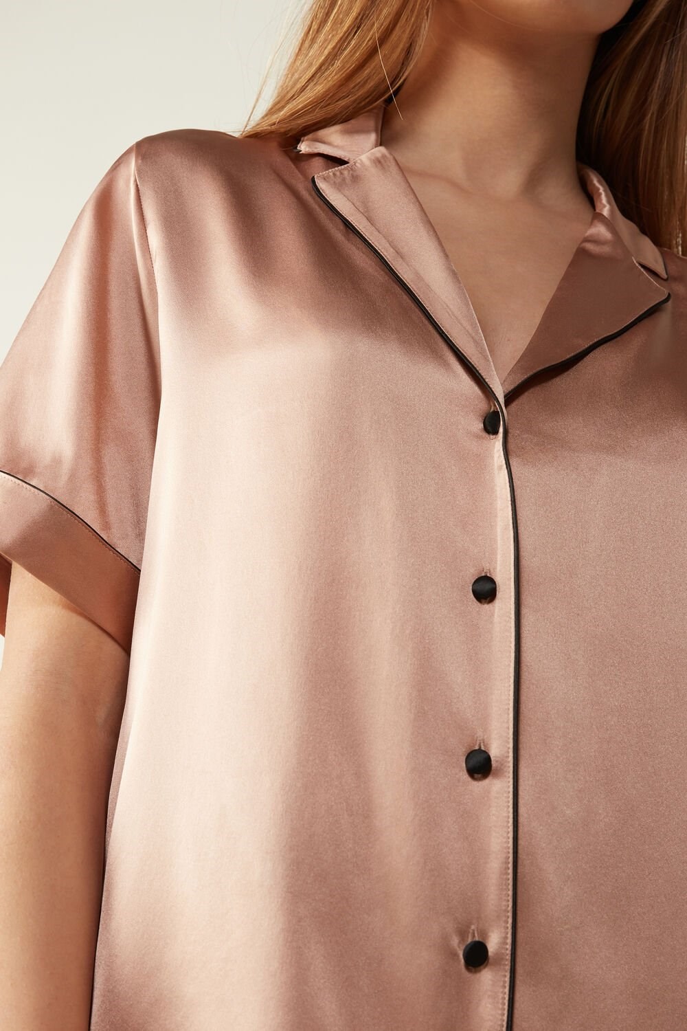 Intimissimi Krátké Sleeve Silk Shirt with Contrast Trim Růžové | 1795024-UF