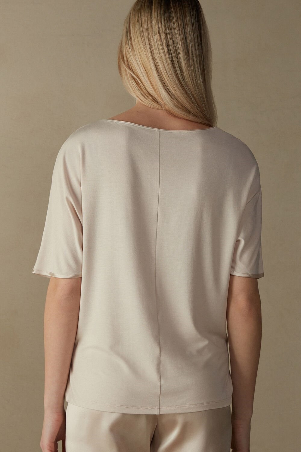 Intimissimi Krátké Sleeve Silk and Modal Top Růžové | 2945863-IJ