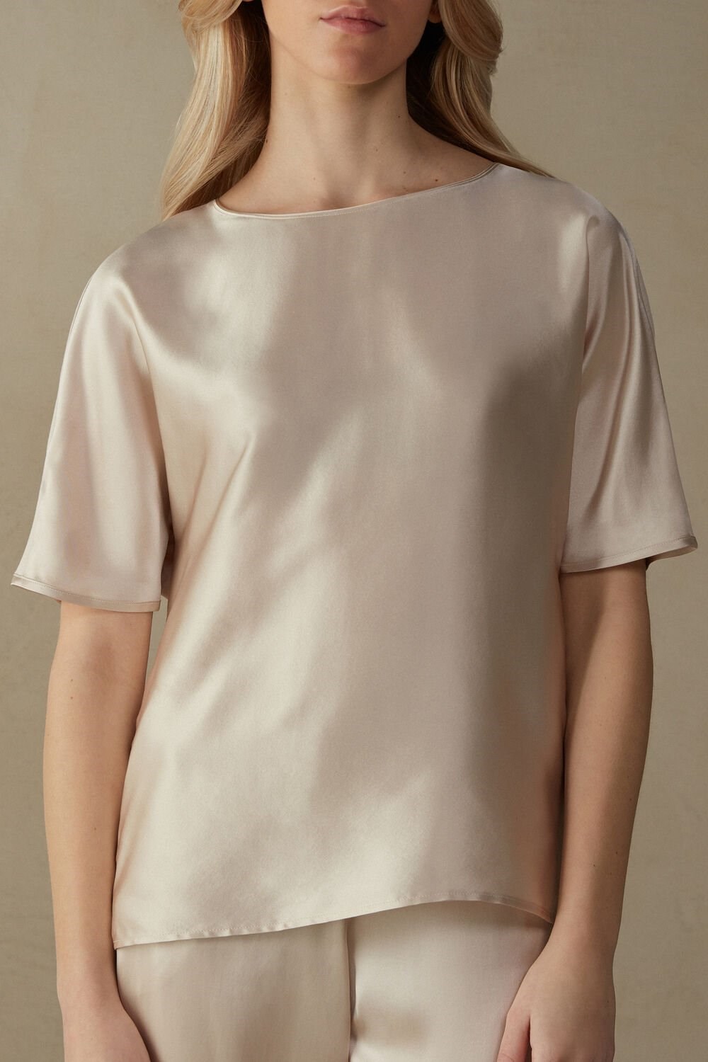 Intimissimi Krátké Sleeve Silk and Modal Top Růžové | 2945863-IJ