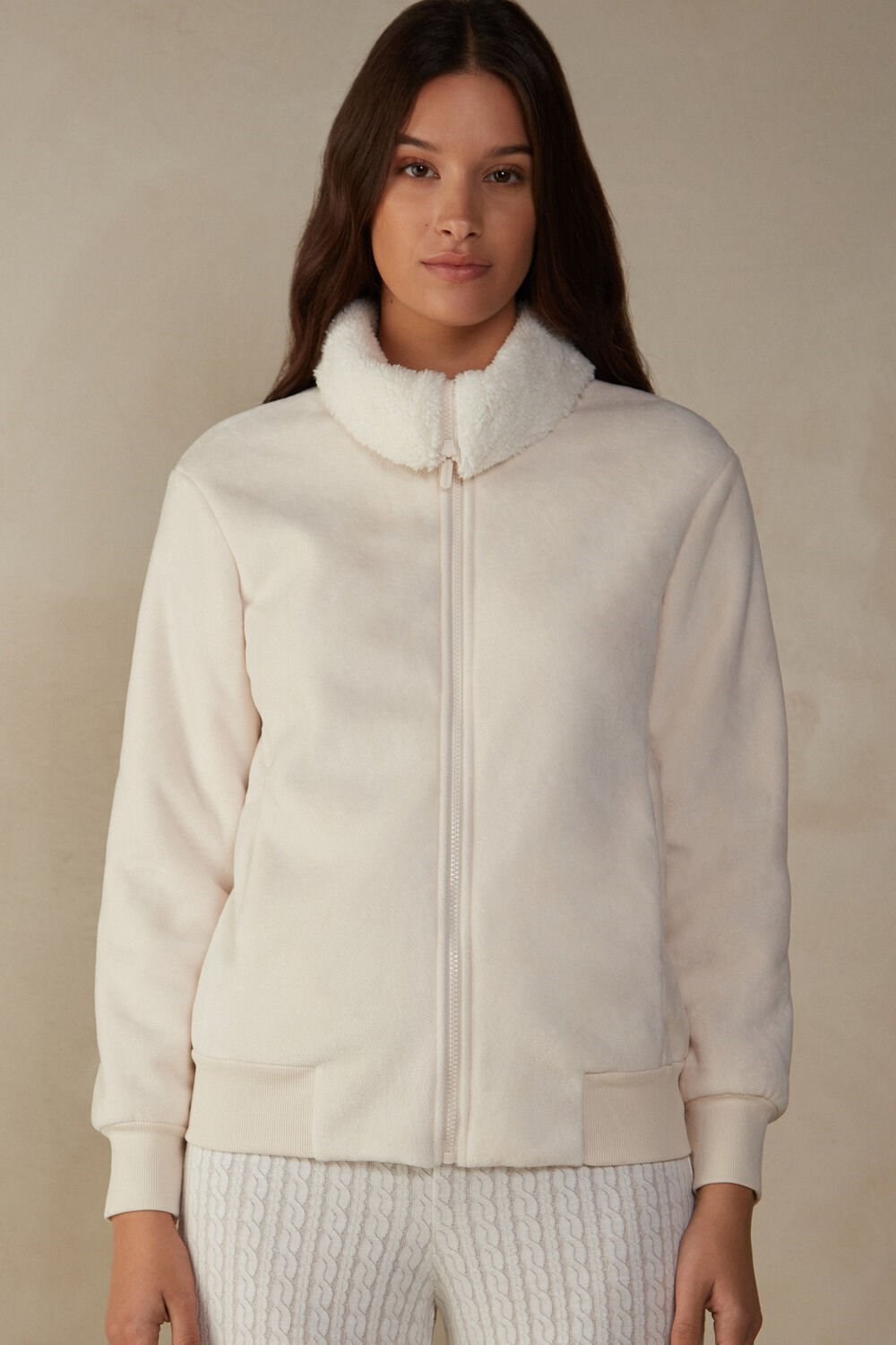 Intimissimi Lady from the Mountains Fleece Bomber Natural - 5105 - Bianco | 7056138-XF