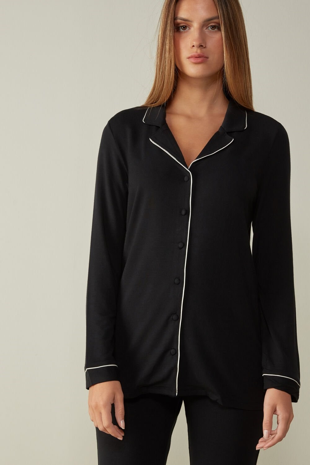 Intimissimi Long-Sleeve Micromodal Pajama Top Černé Černé | 2034567-JR