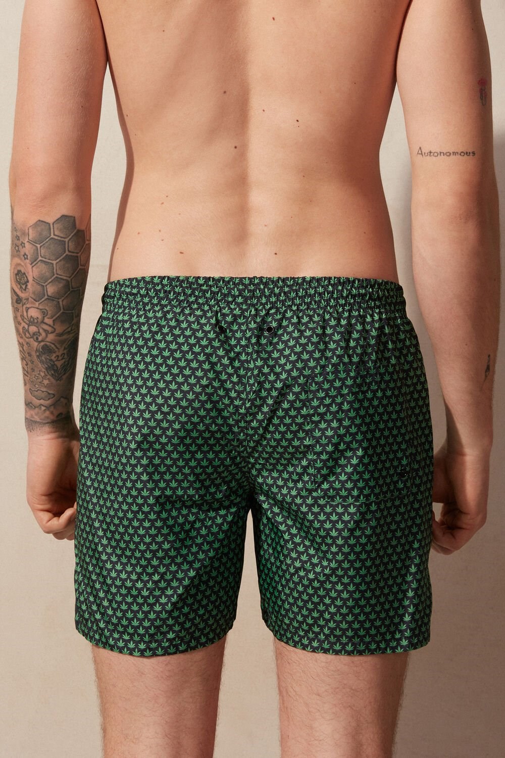 Intimissimi Micro Leaf Print Swim Trunks Zelene Černé | 2509148-OH