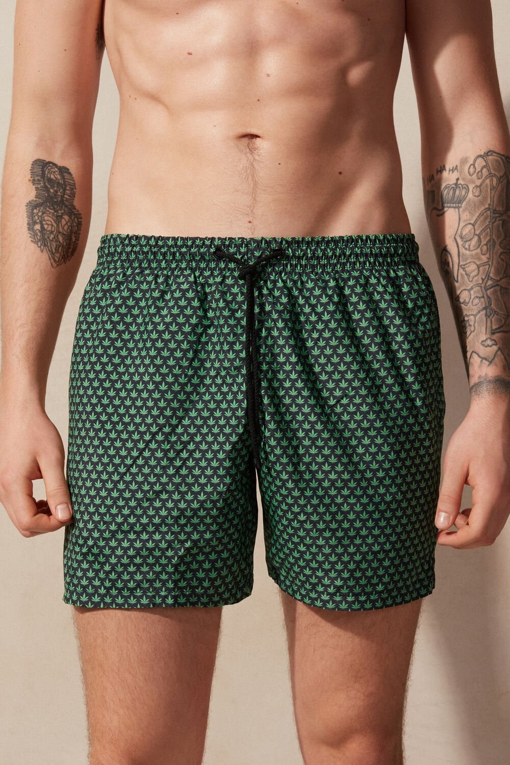 Intimissimi Micro Leaf Print Swim Trunks Zelene Černé | 2509148-OH