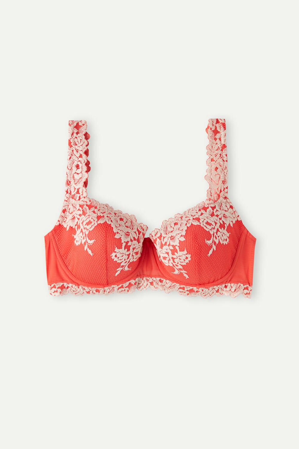 Intimissimi Pretty Flowers Sofia Balconette Bra Ivory - 216j - Flame Scarlet / Ivory | 1054632-KQ