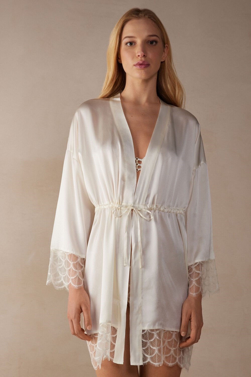 Intimissimi Pure Charme Silk Kimono Bílé | 9608234-SV