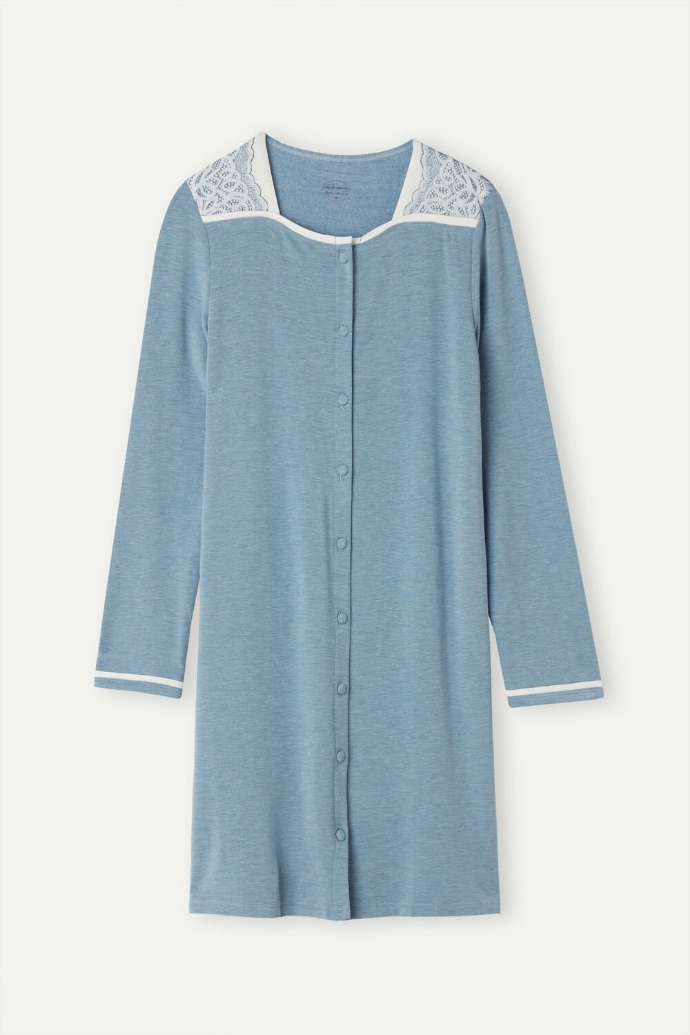 Intimissimi Romantic Bedroom Button Up Night Shirt in Modal with Vlna Světle Blankyt Světle Blankyt | 6214895-FK