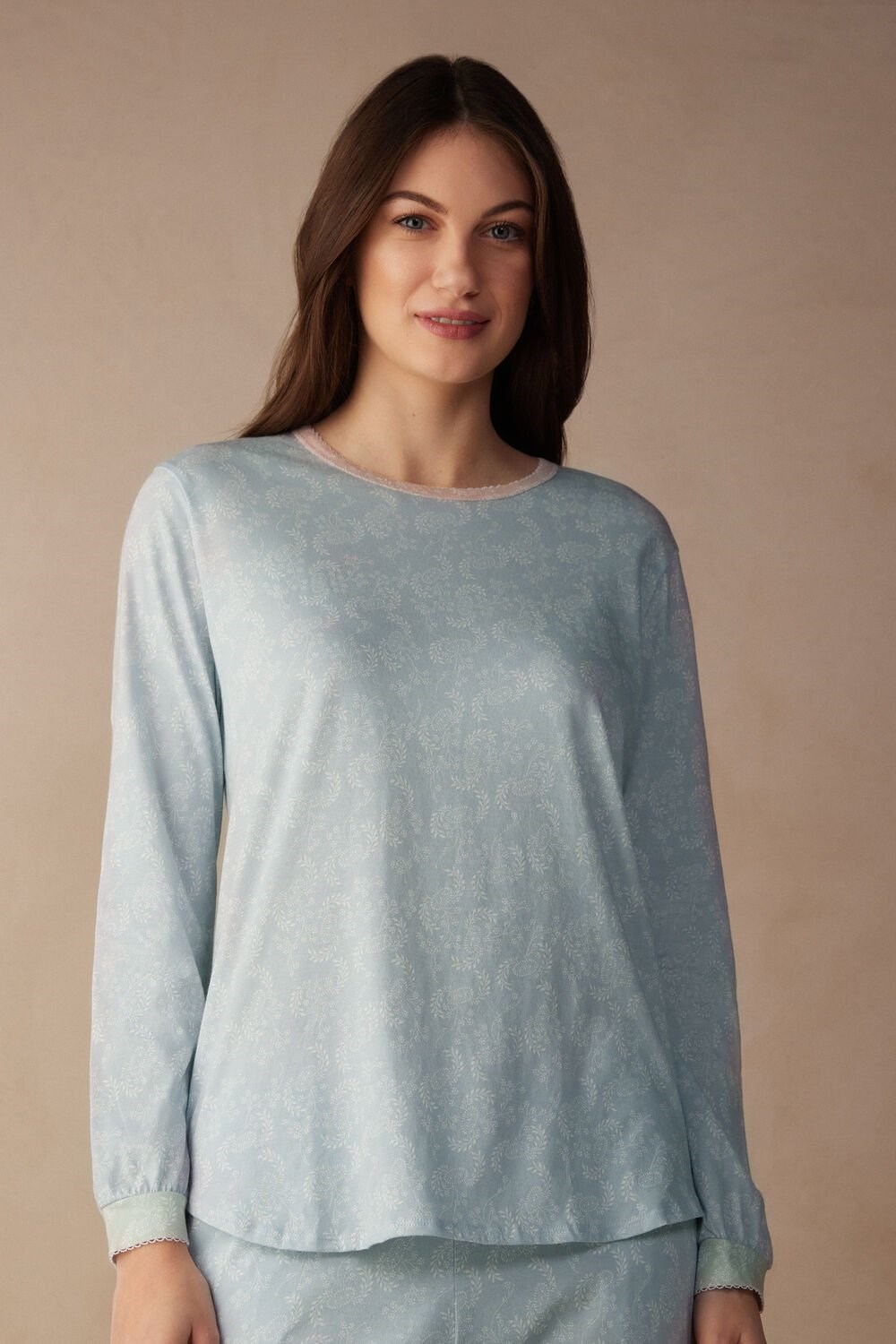 Intimissimi Romantic Cashmere Long Sleeve Bavlněné Top Světle Blankyt | 2801539-CH